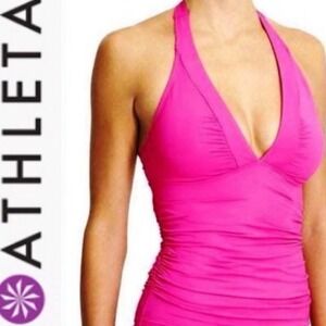 Athleta Hot Pink Shirrendipity Halter Tankini Size Small